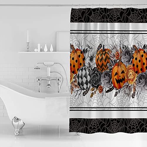 Halloween Orange pumpkin waterproof shower curtain set with hooks