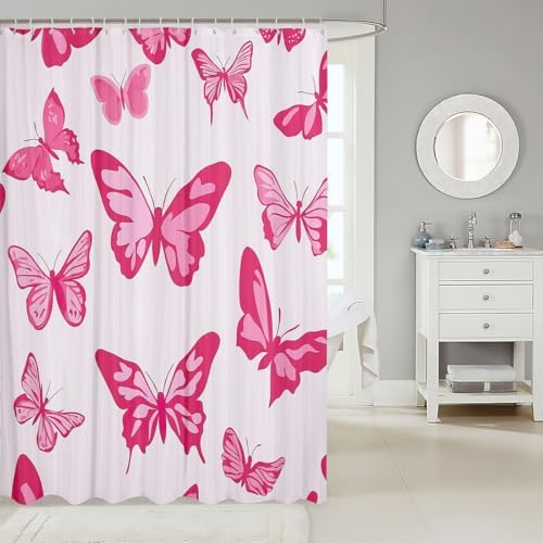 Feelyou Girls Butterfly Singing Adorable Pink Bath Curtain for Kids