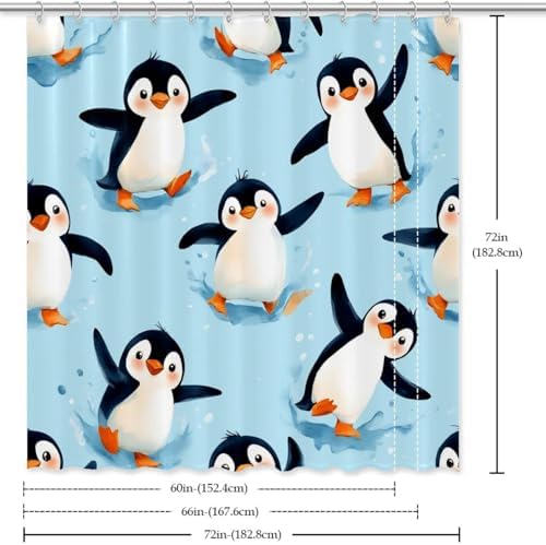 Joyful Penguins Waterproof Shower Curtain Set