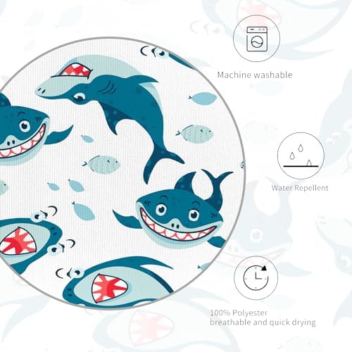 SokdcamFunny Shark Shower Curtain Ocean Wild Fish Kids Bathroom Curtain Set