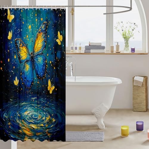 Feelyou Butterfly Bath Curtain 72x72 Inch Floral Design