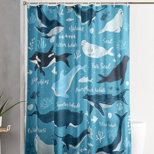 QOOMO Whales Seals Shower Curtain 72x72