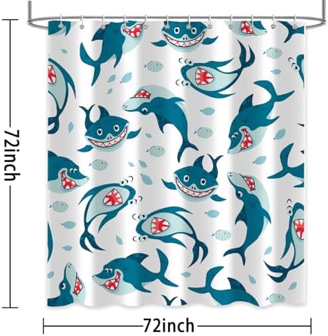 SokdcamFunny Shark Shower Curtain Ocean Wild Fish Kids Bathroom Curtain Set