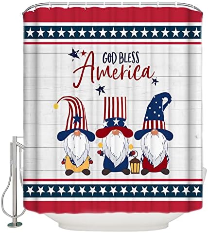 Waterproof Shower Curtain with Hooks and Patriotic Stars Design