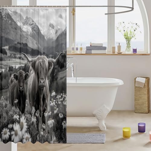 Jejeloiu Highland Cow Shower Curtain 72x78 Grey