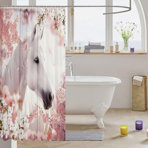Feelyou Kids Horse Shower Curtain Set Pink White 72x72