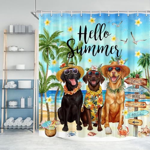 Cheerful Bath Design Tropical Shuffle Beachy Shower Curts for Kids