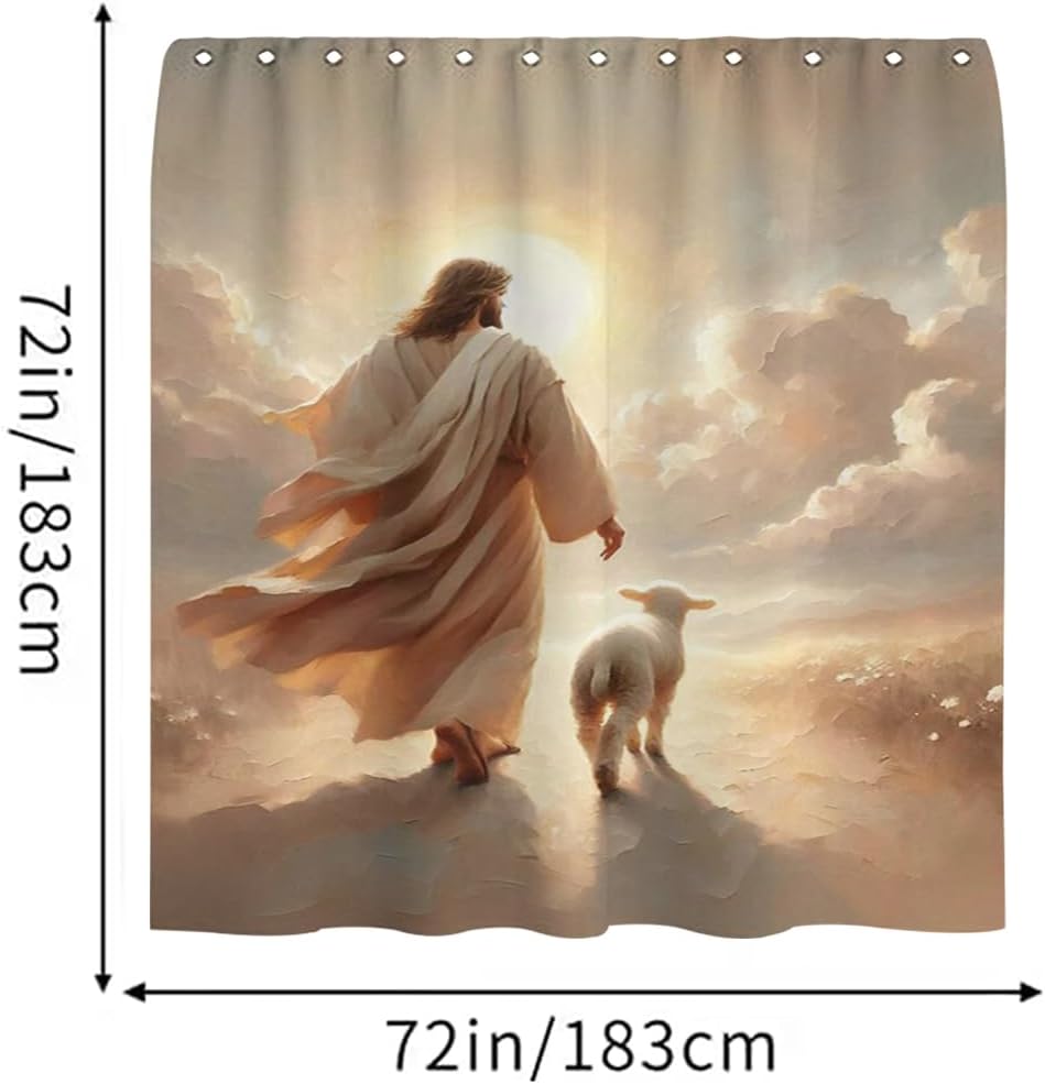 Savior Heal Comfort Womens Bathroom Curtain Jesus Hugging Fabric Design 72x72