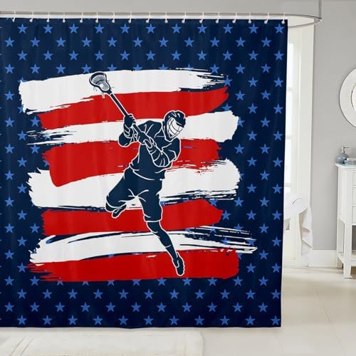 MTGAnyz72x72in Waterproof Lacrosse Shower curtain Set with 12 Hooks Durable and Stylish