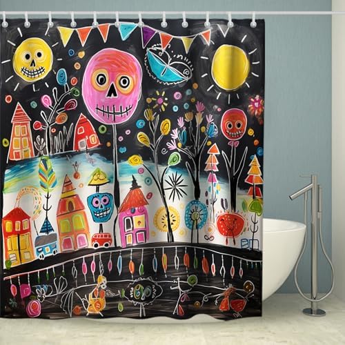 OTRANTO Funny Abstract Skull Shower Curtain Set