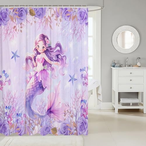 Cute Mermaid Bath Curtain Set
