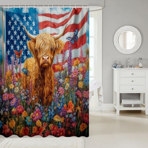Jeffneloiu American Flag Bath Curtain 72x72