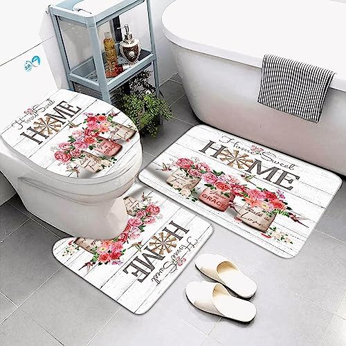 Home Sweet Bathroom Set with Red Rose Peony Style