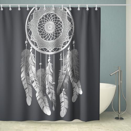 OTRANTO Gray Wind Chime Shower Curtain Set for Boys -