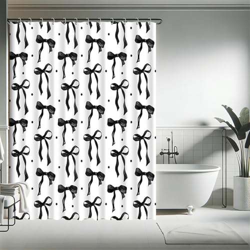 Adorable Black and White Bow Shower Curtain