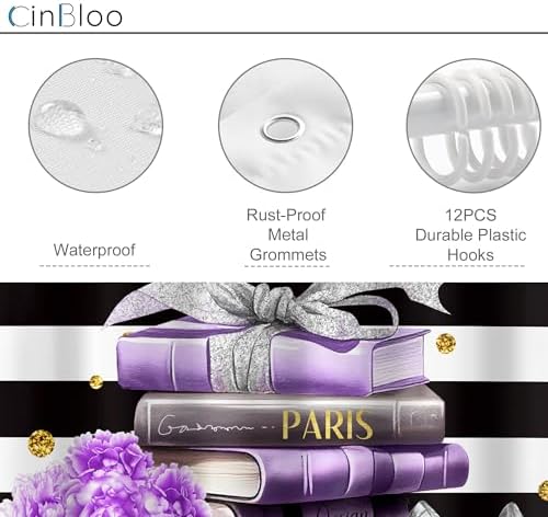 CinblooBlack Purple shower curtain set