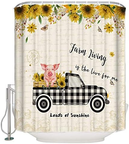 Waterproof Bathroom Curtain Set Buffalo Check Plaid with 12 Hooks TocaHome