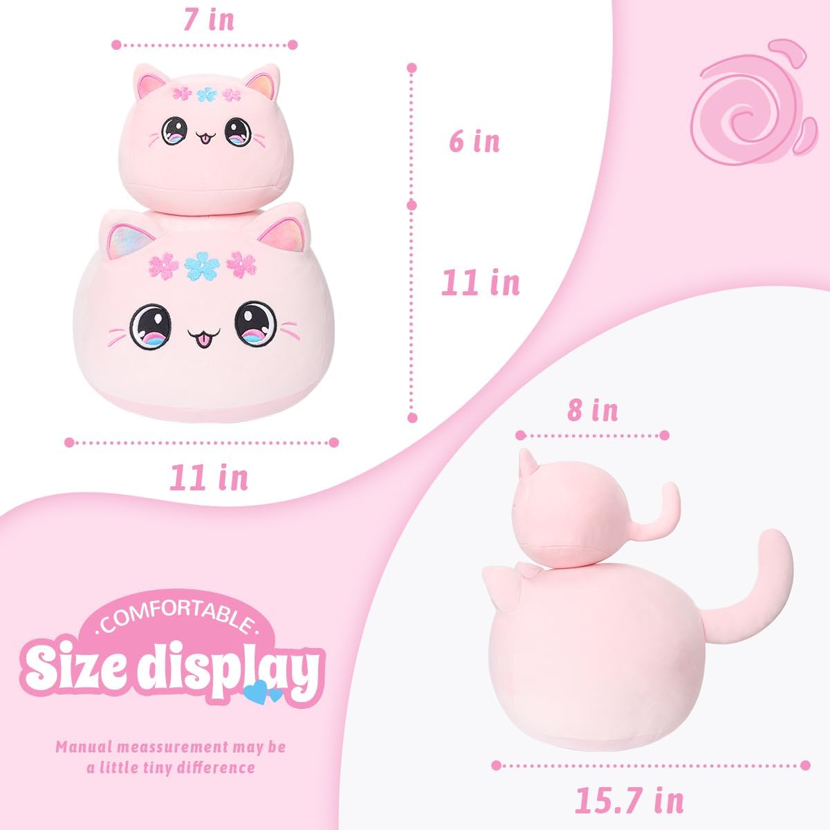 Cute Cat Plush Pillow 7 Rainbow Pink Kitten Stuffed Animal