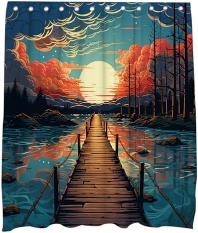 Rustic Lake Forest Wood Bridge Shower Curtain