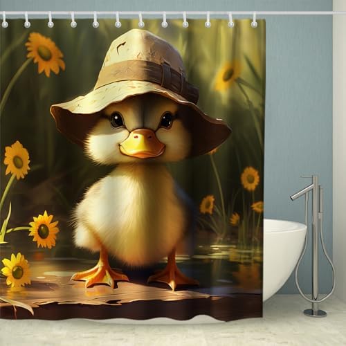 Cute Duck Shower Curtain Machine Washable Waterproof and Perfect for Kids