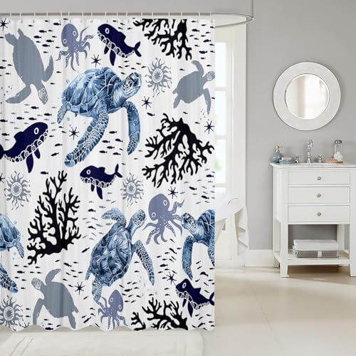 Feelyou Sea Turtle Bath Curtain 72x72 Fun Ocean Theme Waterproof Machine Washable