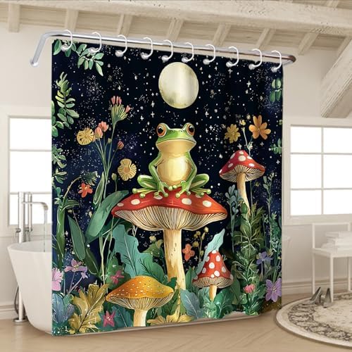 OTRANTO Kids Mushroom Shower Curtain Floral Animal Set with Hooks 60Wx72H Design
