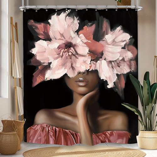 African American Shower Curtain Set with 12 Hooks
