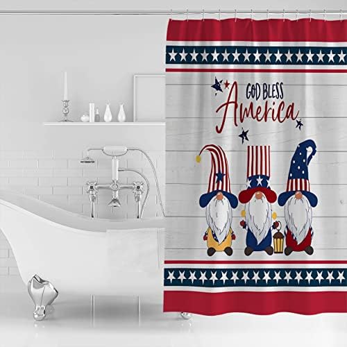 Waterproof Shower Curtain with Hooks and Patriotic Stars Design