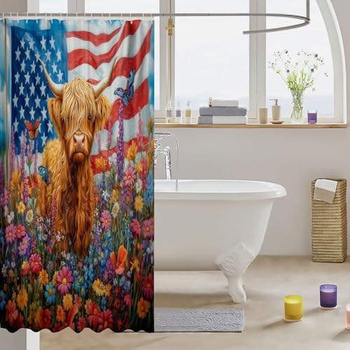 Jeffneloiu American Flag Bath Curtain 72x72