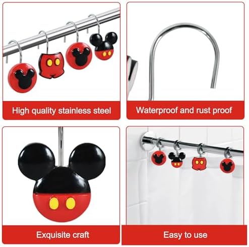 12-Piece Mouse-Themed Stainless Steel Shower Curtain Hooks Set