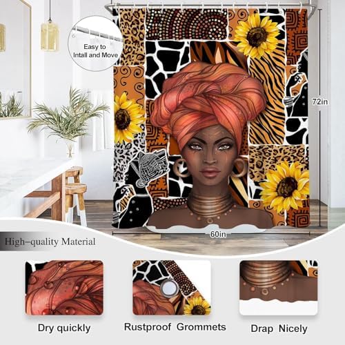 Elegant African-Inspired Black Woman Shower Curtain Set