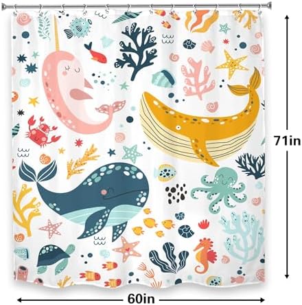LGhtyro Kids Whale Shower Curtain 60Wx71H inches 12pc Set