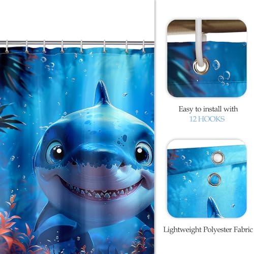 4 Piece Shark Shower Curtain Set for Kids