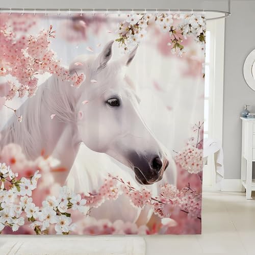 Feelyou Kids Horse Shower Curtain Set Pink White 72x72