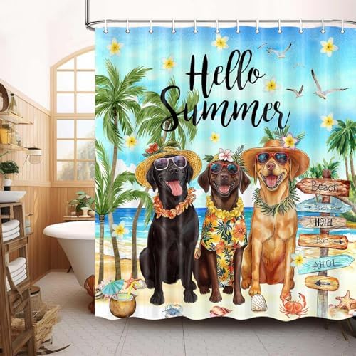 Cheerful Bath Design Tropical Shuffle Beachy Shower Curts for Kids