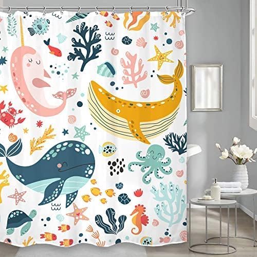 LGhtyro Kids Whale Shower Curtain 60Wx71H inches 12pc Set