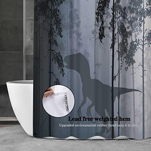 Dinosaur Shower Curtain Set Tyrannosaurus Rex Silhouette with 12-Pack Plastic Hooks