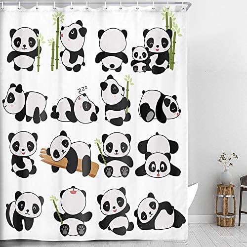 Cute Panda Bathroom Shower Curtain Set