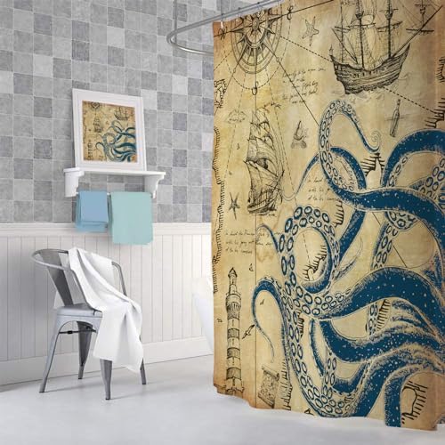 VEIGIKE - Nautical Octopus Fun Bathroom Shower Curtain 60x72 inches