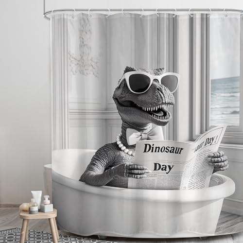 Funny Dinosaur Shower Curtain Set 12 Piece Black White Durable Cozy