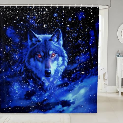 Feelyou Wolf Shower Curtain Set 72x78 Ocean Blue