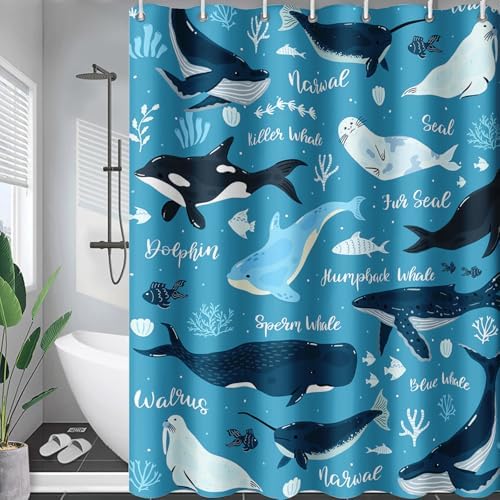 QOOMO Whales Seals Shower Curtain 72x72