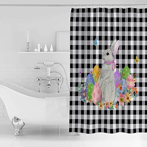 Waterproof Bath Curtain Cute Rabbit Design Machine Washable 66x72