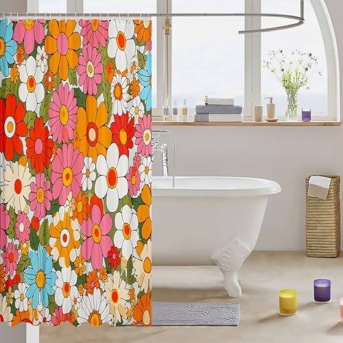 Groovy Bohemian Flora 70s Bathroom Shower Curtain Set