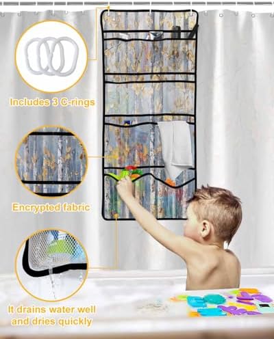 EZON-CH Nostalgic Yellow Shower Curtain Organizer