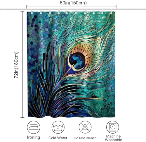 Elevate Your Bathroom Space with the OTRANTO Peacock Blue Feather Shower Curtain Set