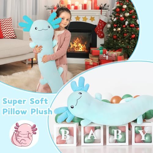 Big Blue Axolotl Plush Pillow for Relaxation and Automatically Glowing at Night