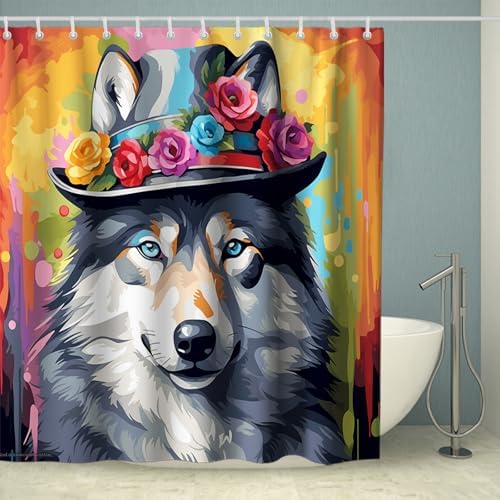 Spotlight - Cute Wolf Floral Bathroom Shower Curtain Set