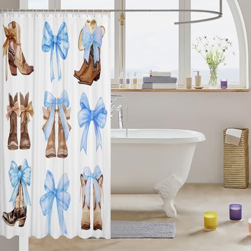 Feelyou Bowknot Shower Curtain Set 72x72 Western Decor Pale Blue