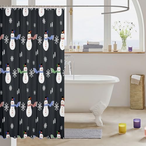 Feelyou Christmas Bath Curtain 72x72 Snowman Snowflake Shower Curtain Set Dark Grey